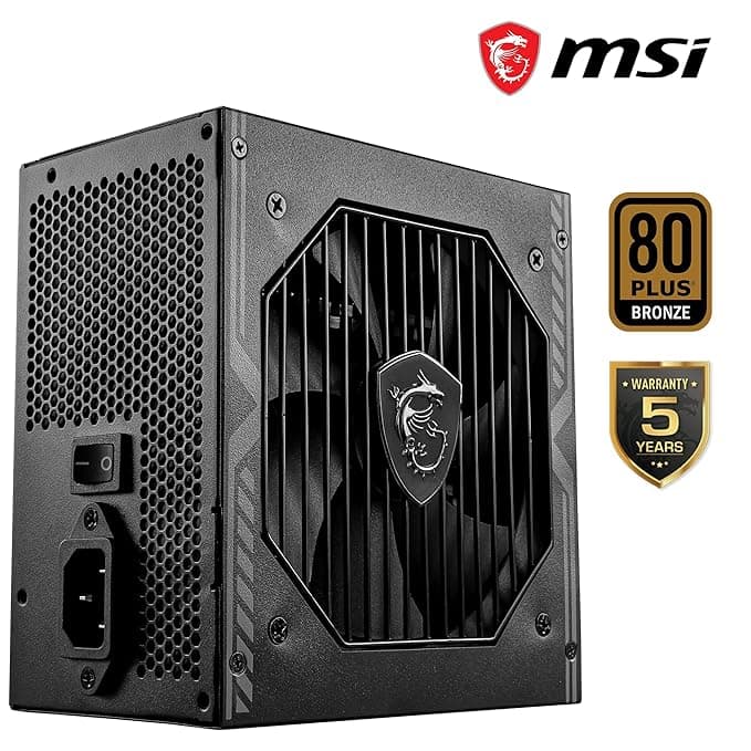 MSI MAG A650BN Power Supply Unit - 650W, 80 Plus Bronze Certified, 12V Single-Rail, DC-to-DC Circuit, 120mm Fan, Active PFC Design, Multiple Connectivity, for Gaming PC, 5-Year Warranty