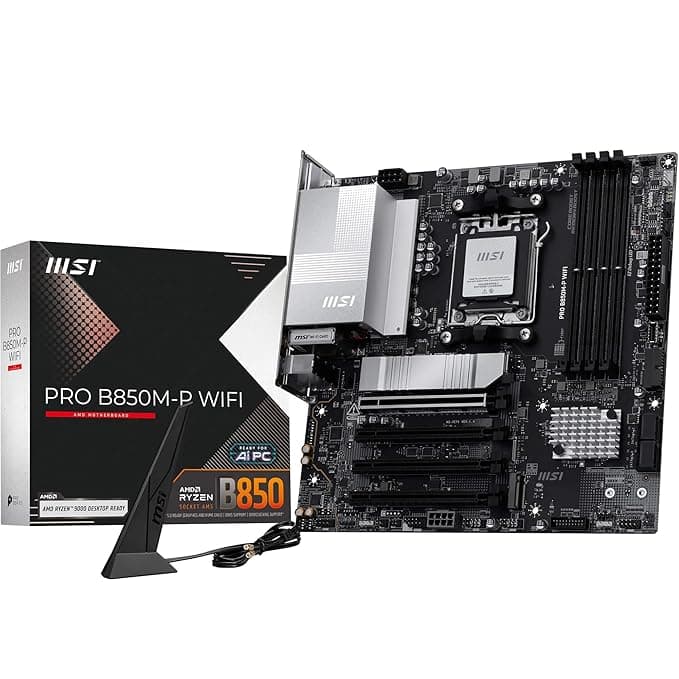 MSI PRO B850M-P WiFi Motherboard, mATX - Supports AMD Ryzen 9000/8000 / 7000 Processors, AM5 - DDR5 Memory Boost (8200+ MT/s OC), PCIe 5.0 x16, M.2 Gen5, Wi-Fi 7, 5G LAN